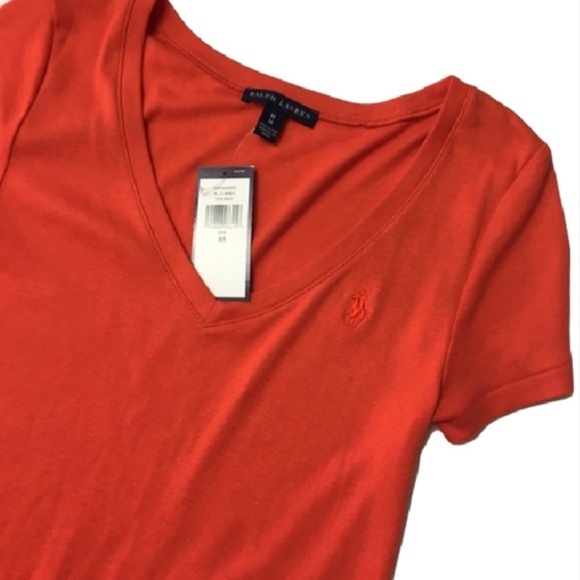 Ralph Lauren Tops - New RALPH LAUREN orange V-neck logo T shirt M Ralph Lauren Tops - New RALPH LAUREN orange V-neck logo T shirt M